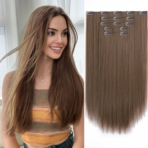 Extensiones de cabello con clip StrRid, rectas, 18 pulgadas de largo, sintéticas invisibles, 5 piezas, clips gruesos en postizos, extensiones falsas resistentes al calor para mujeres, bodas, fiestas,