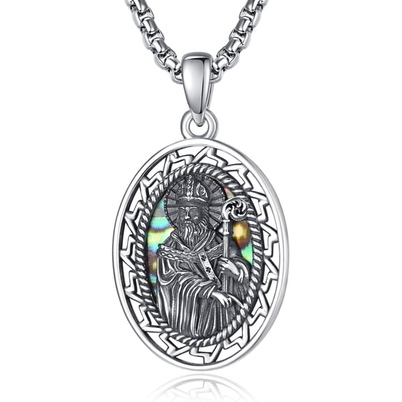TANGPOET Saint Patrick Pendant Necklace 925 Sterling Silver Religious Medallion Jewelry for Men