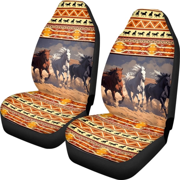 ZIATUBLE Aztec Tribal Horse Car Front Seat Covers Soft Car Seat Covers Front Seats Only 2 Packs Universal for Cars SUV Trucks Stylish Driver Seat Covers Auto Interior Accessory for Women