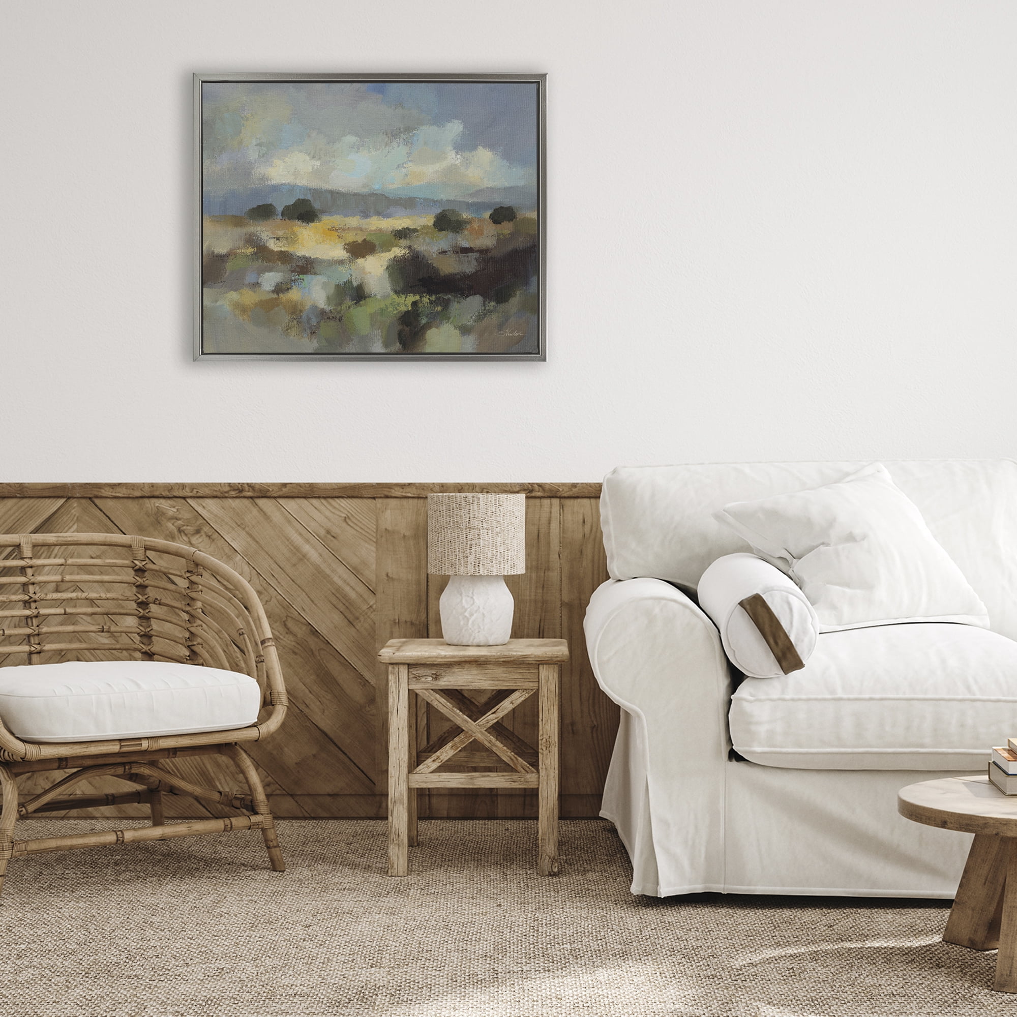 Stupell Industries Muted Blue Landscape with Clouds Gray Framed Floater Canvas Wall Art, design by Silvia Vassileva