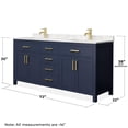 thumbnail image 5 of Wyndham Collection Beckett 72" Wood Double Bathroom Vanity in Dark Blue/Gold, 5 of 6