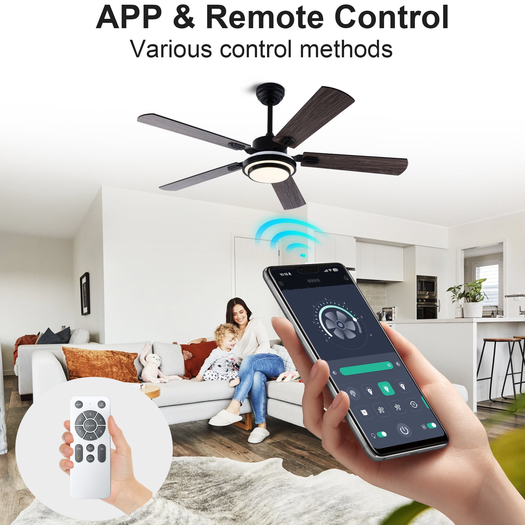 Mintazer 52 in Ceiling Fan with LED Light, Modern Ceiling Fan with Remote Control for Bedroom Living Room Indoor Outdoor, Black