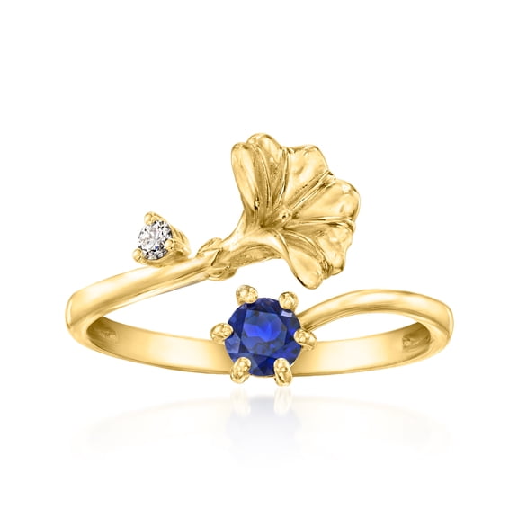 Ross-Simons Morning Glory Flower/September Birthstone Ring With .30 Carat Lab-Grown Sapphire and Single Lab-Grown Diamond in 18kt Gold Over Sterling, Women's, Adult
