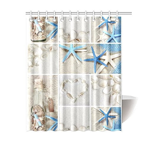 Details about   Sea Shell Starfish Pattern Waterproof Shower Curtain Bathroom With Hooks AA 