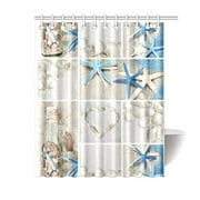 ARTJIA Sea Theme Sandy Beach Shower Curtain, Wooden Starfish Seashells Polyester Fabric Shower Curtain Bathroom Sets 60x72 Inches
