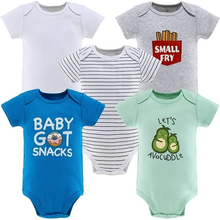 UPC: 0841297170355 | The Peanutshell Baby Boy or Baby Girl Short Sleeve Bodysuits 5 Pack Food Themed Sayings