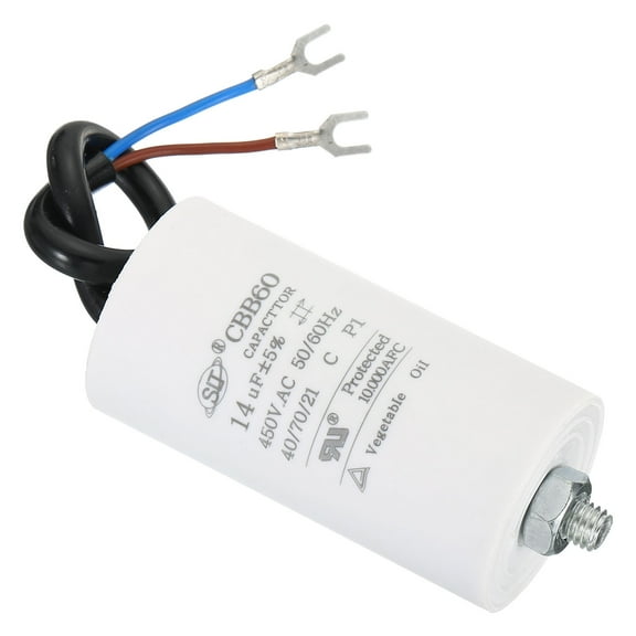 Uxcell CBB60 14uF Run Capacitor, AC450V 2 Wires 50/60Hz Cylinder with Screw 75x40mm