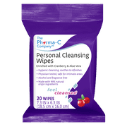 The Pharma-C Company Personal Cleansing Wipes with Cranberry. 1 pack of 20 Wipes
