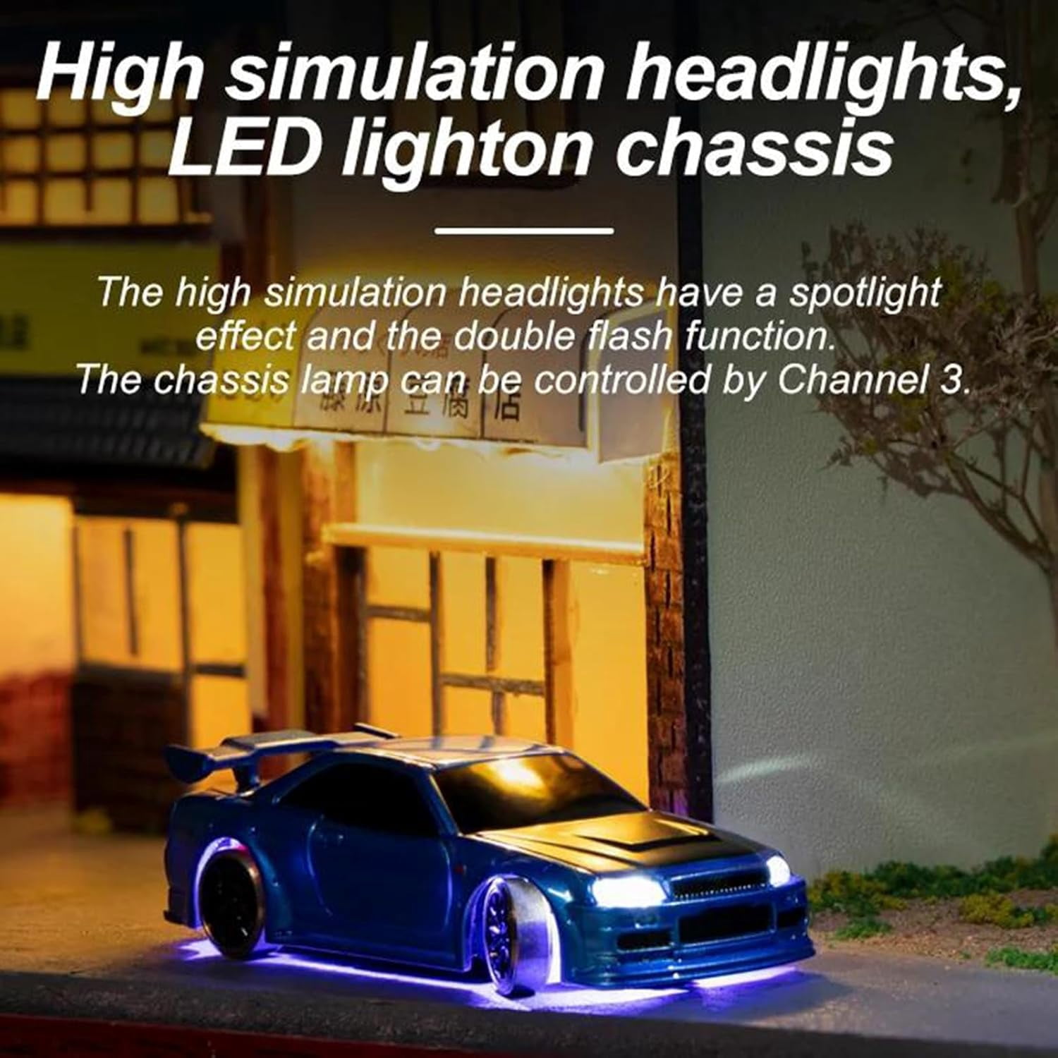Turbo Racing 1:76 Scale Drift RC Car, Table Racing 2.4GHZ Remote Control Mini Model Car with Gyro Full Proportional RTR for Adults Toys C64-Blue
