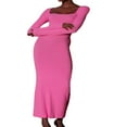 thumbnail image 2 of Robe Longue Moulante pour Femmes Couleur Unie Tricotée Col Carré Manches Longues Robe Printemps Automne Fête Boîte de Nuit Robe Moulante, 2 of 5