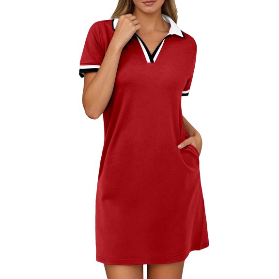 Women's Casual V Neck Color Block Dress Everyday Basic Versatile Outfit With Comfortable Fit For All Seasons