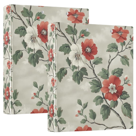 FORMRS 3 Ring Binder 1.5 inch with Pockets Set of 2 Clip Board 200 Sheets Capacity, Red Floral Pattern
