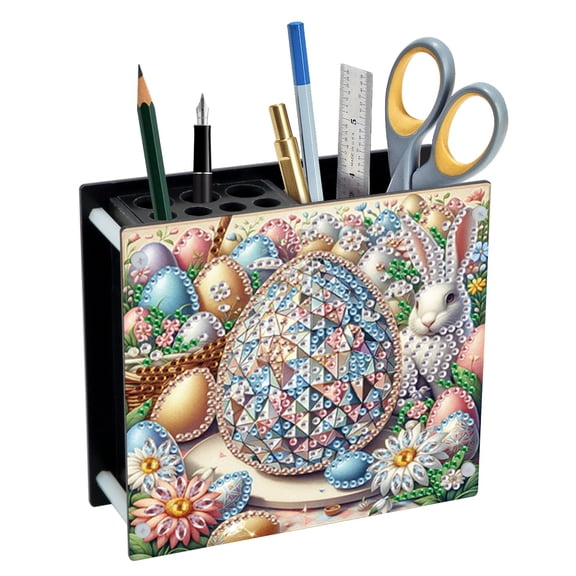 FLOPESN Easter Acrylic DIY Diamond Art Painting Pen Holder, Creative Design Desktop Organizer Storage Ornaments