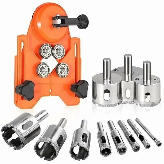 Diamond Hole Saw, Adjustable Hole Punch Locator Tile Hole Saw with 11pcs Diamond Coated Hole Saw Drill Bits with Suction Cup Base for Ceramic Glass..