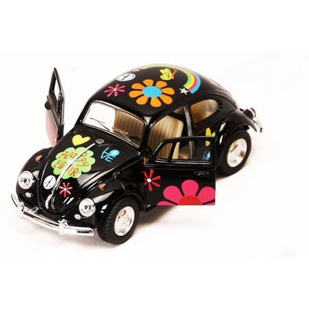 1967 Volkswagen Beetle w/ Decals, Black - Kinsmart 5057DF - 1/32 scale Diecast Model Toy Car (Brand New, but NOT IN BOX)