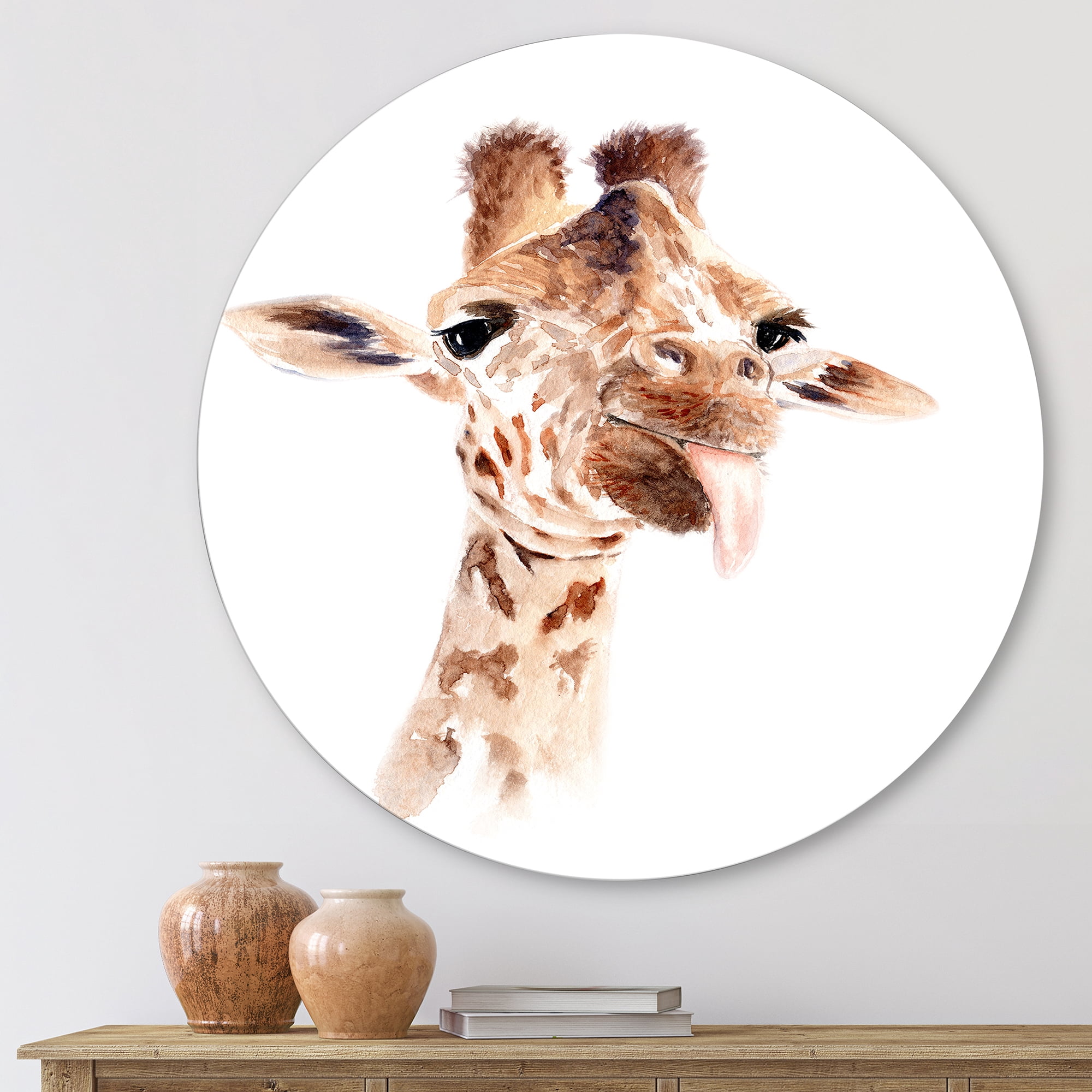 Designart 'Close Up Portrait of A Giraffe X' Farmhouse Circle Metal Wall Art 11x11 - Disc of 11