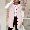 thumbnail image 5 of Women's Midi Length Fleece Vest, Shawl Collar Sleeveless Jacket, Button Down Vest, Warm Plush Vest, Fall Winter Layering Piece, Office Cardigan, Casual Vest Pink L, 5 of 9