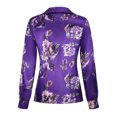 thumbnail image 5 of MORTTIC Women's Satin Finish Lapel Long Sleeve Shirt, Elegant Tucked Design Blouse for Office Wear Purple，M, 5 of 10