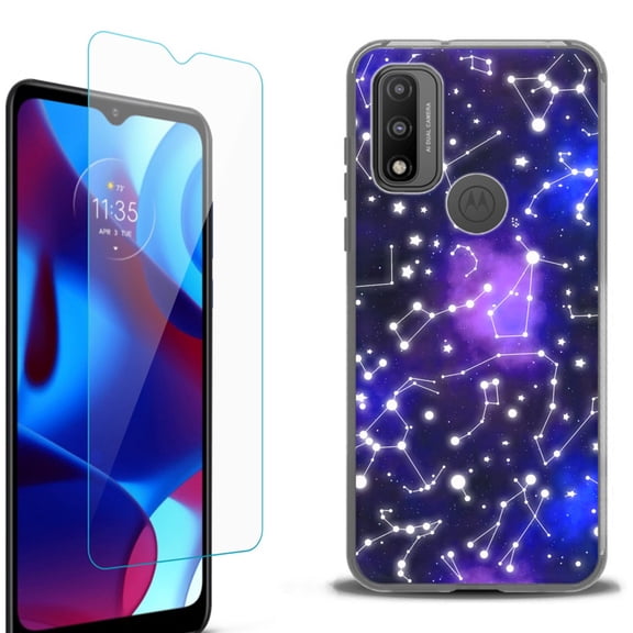 Slim-Fit Protective Phone Case (Black) compatible with Motorola Moto G Pure 5G, with Tempered Glass Screen Protector, by OneToughShield ® - Constellations