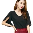 thumbnail image 2 of MRULIC chiffon blouses for women Chiffon Women Half Sleeve Butterfly Sleeve Blouse Solid V-Neck Casual Tops Women's Chiffon Shirt Black + S, 2 of 5