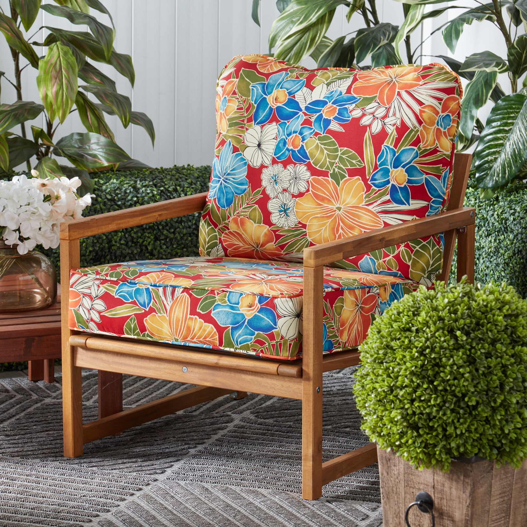 Greendale Home Fashions Outdoor 2-Piece Reversible Deep Seat Cushion Set, Aloha Red