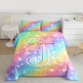 thumbnail image 2 of Homewish Bow Initial Letter J Full Size Comforter Sets,Kawaii Stars Loves Print Bedding Comforter Set,Rainbow Stripes Bedding Sets For Princess,Breathable Bedroom Decoration Reversible,3 Pieces, 2 of 8