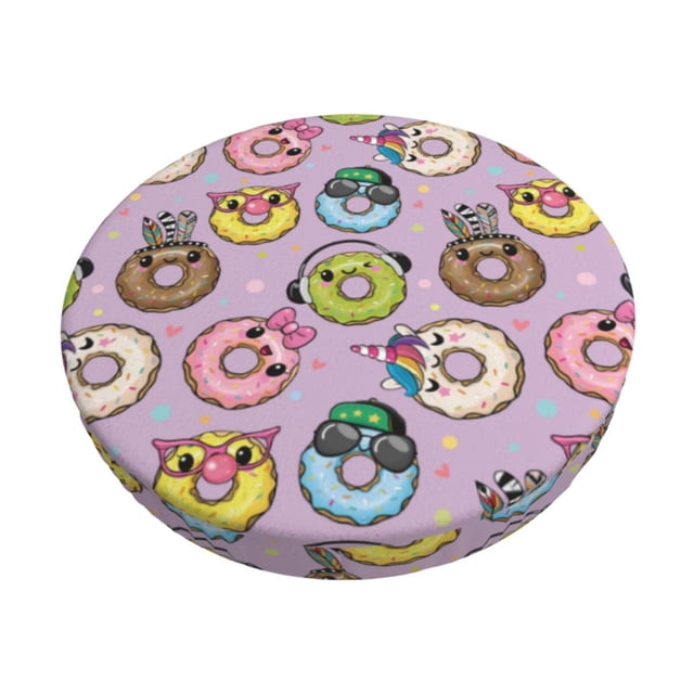 Disketp Cute Donuts Funda Redonda para Taburete, Funda de Cojín para Silla de Bar Suave y Elástica-14 inch