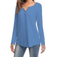 thumbnail image 5 of SHIBEVER Fall Casual Button Tunics Tops for Women Long Sleeve Trendy V Neck Pleated T-Shirts Blouses Lightblue, 5 of 6