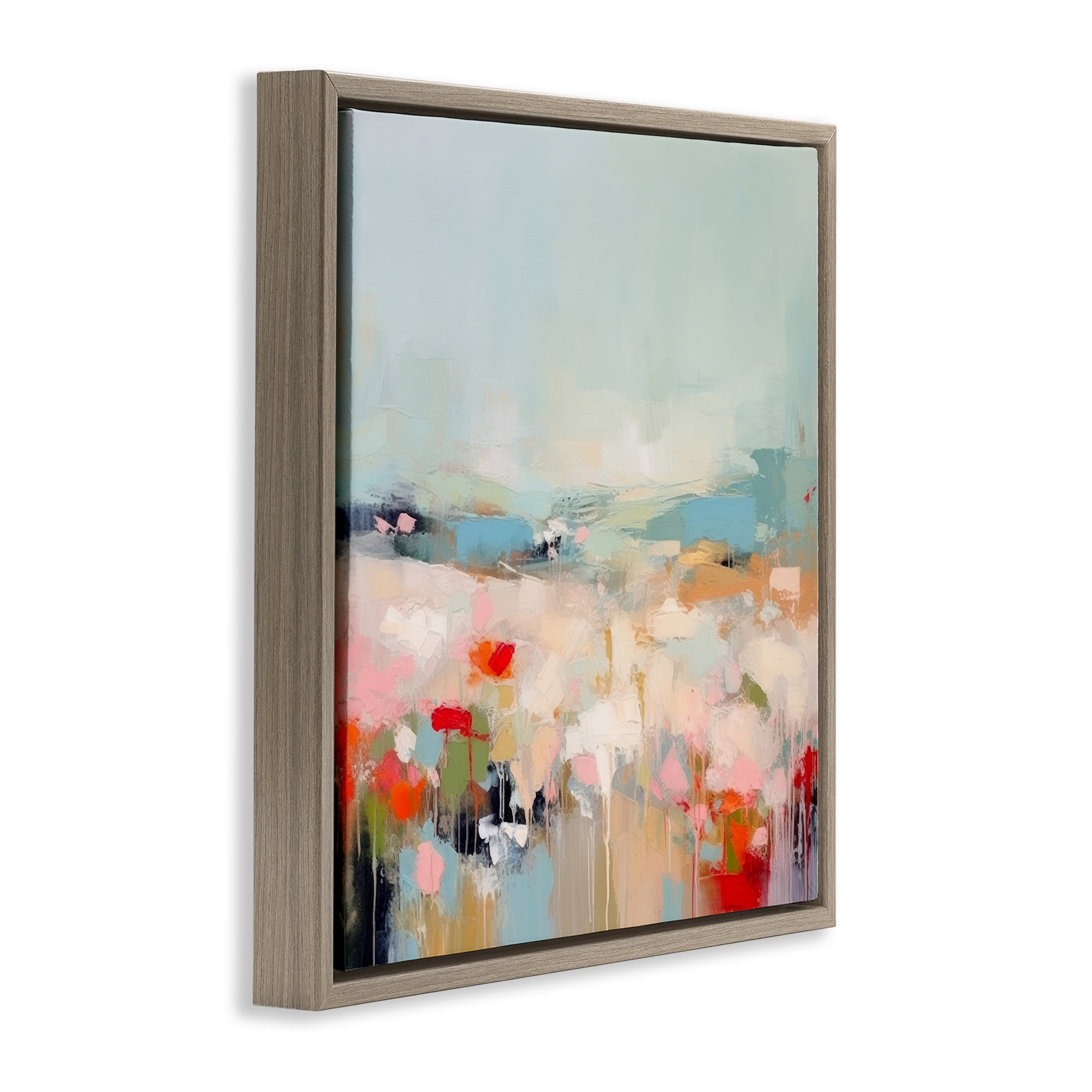 Stupell Industries Pastel Paint Drip Scene Abstract Painting Brown Floater Framed Canvas Art Print Wall Art, 18 x 18