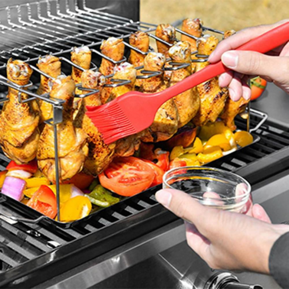 Stainless Steel Barbecue Meat Grill Rack Shish Kabob Holder Display Server Tray 