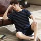 thumbnail image 1 of Pijamas de verano para hombre, conjunto de ropa de casa, pantalones cortos de manga corta para hombre, estudiantes adolescentes, pijamas informales a rayas de dibujos animados, conjunto de ropa de ca, 1 of 5
