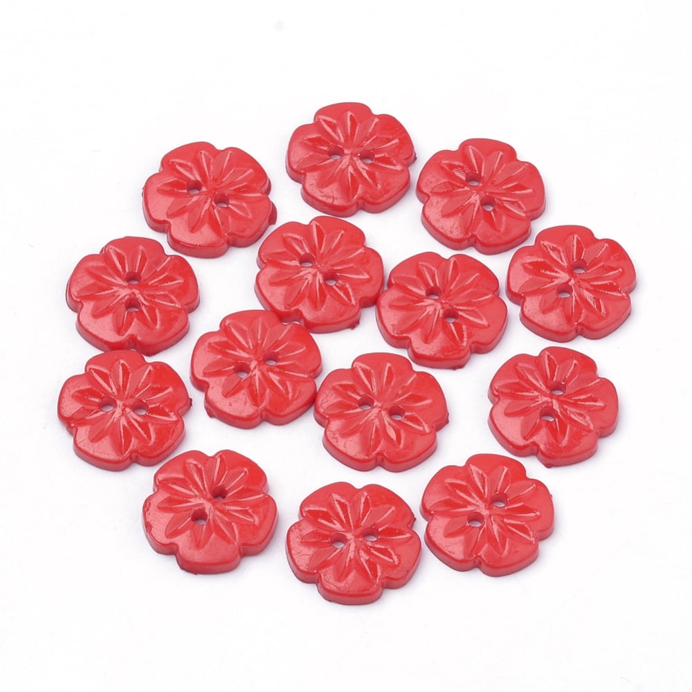 1000pc 2-Hole Acrylic Buttons Flower Mixed Color 15x2.5mm Hole: 1.5mm