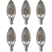 FLSNT LED Light Bulb 4W(40W Equivalent),B10 Candelabra Bulbs E12 Base,Dimmable,5000K Daylight,Smoke Grey Glass Chandelier Lamp,6 Pack