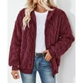 thumbnail image 2 of Women's Winter Zip Up Fleece Textured Coat Casual Solid Color Long Sleeve Jacket with Ribbed Elastic Soft Warm Cuffs Drop Shoulder Hooded Coat, 2 of 4