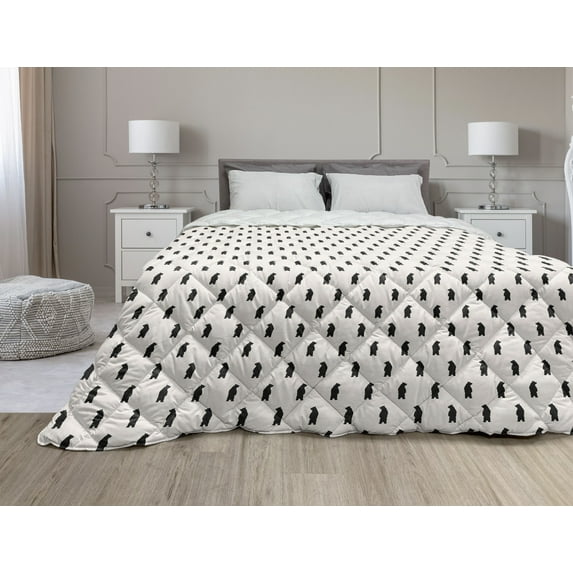 Mandala Down Alternative Comforter, Symmetrical Oriental Mandala Pattern Lace Like Ornamental Design, Microfiber Quilt for All Season, 5 Sizes, Black and White, by Ambesonne