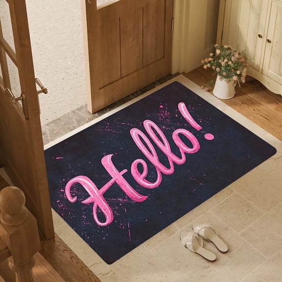 "Hello" Pattern Doormat, Striking Pink Polyester, Non-Slip Machine-Washable Mat for Front Door, Indoor/Outdoor Entryway, Seasonal Holiday Home Decor