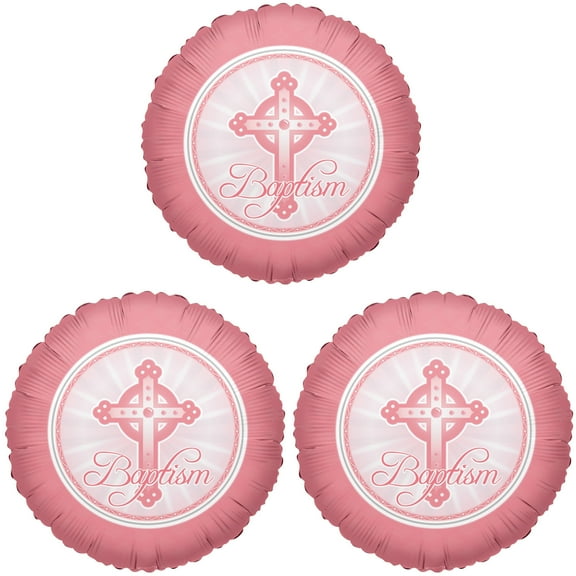 18" Baptism Cross Theme Pink Foil Balloon ( 3 Balloons )