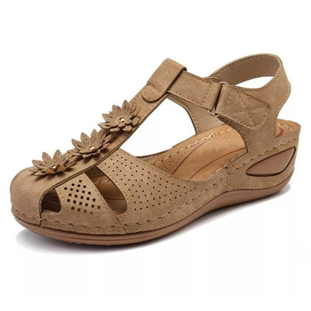 

Akklian Women s Summer Wedge Sandals Comfortable Hollow Flowers Round Toe Sandals Soft Sole Shoes