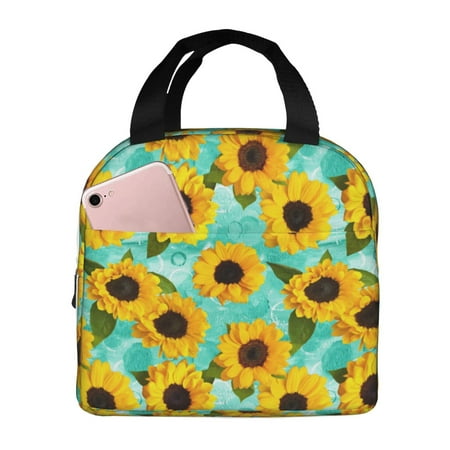 Insulated Lunch Bag for Women Men - Sunflowers With Green Leaves Leakproof Cooler Lunch Box for Women Men  Lunch Tote Bags for Work School Picnic Travel