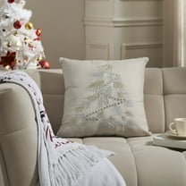 VHC Brands Silver and Gold Pine Tree Embroidered Pillow 18x18