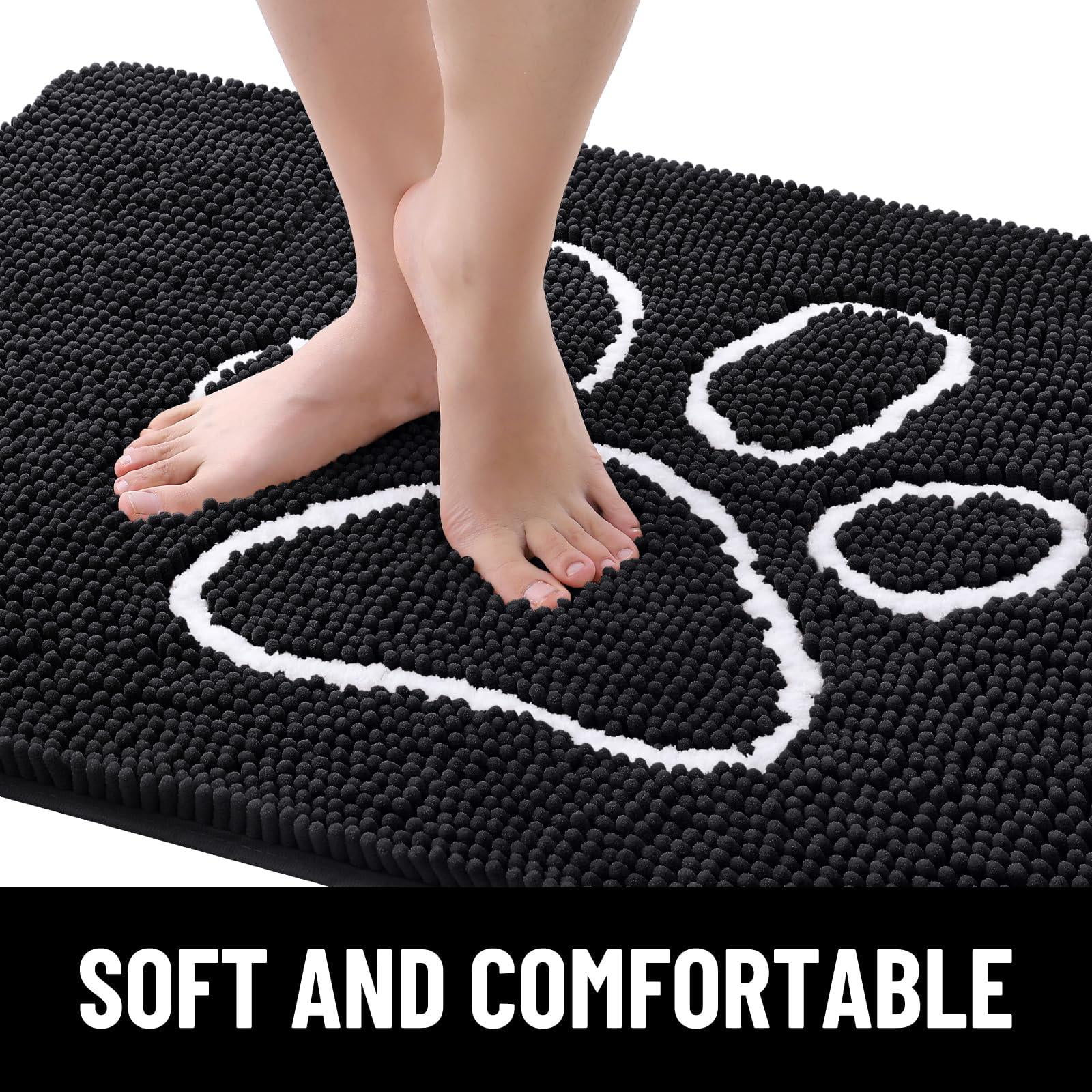 Buganda Dog Door Mats for Muddy Paws, Washable Dirt Trapper Front Door Rugs, Non-Slip Absorbent Chenille Indoor Doormats(30"x20", Black)