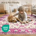 thumbnail image 4 of ODIKA 5'x7' Washable Area Rug Pink Purple Vintage Damask Ornamental Blossoms Scrolling for Guest Room, Lounge, Apartment, Non-Slip Low Profile, Stain Resistant, 4 of 7