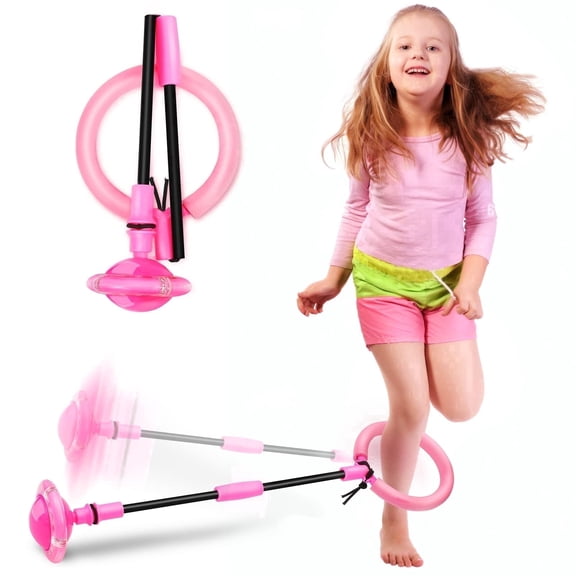 Skip Ball for Indoor Exercise, Light Up Wheel Ankle Ring Skip It, Portable and Foldable, Pink, 1 Pack