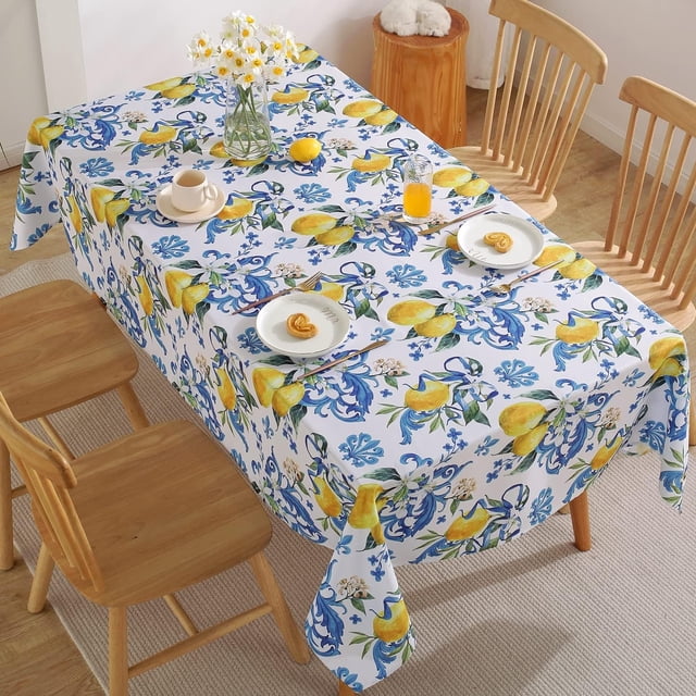 Lemon Printed Rectangle Tablecloth 60"x102" Washable Summer Cloth, Waterproof Spillproof Polyester Cover for Dinner Table Holiday Decoration