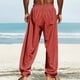 thumbnail image 5 of Pantalones largos de poliéster para hombre, informales, lisos, rectos, con cordón, con bolsillo y cintura elástica, 5 of 7