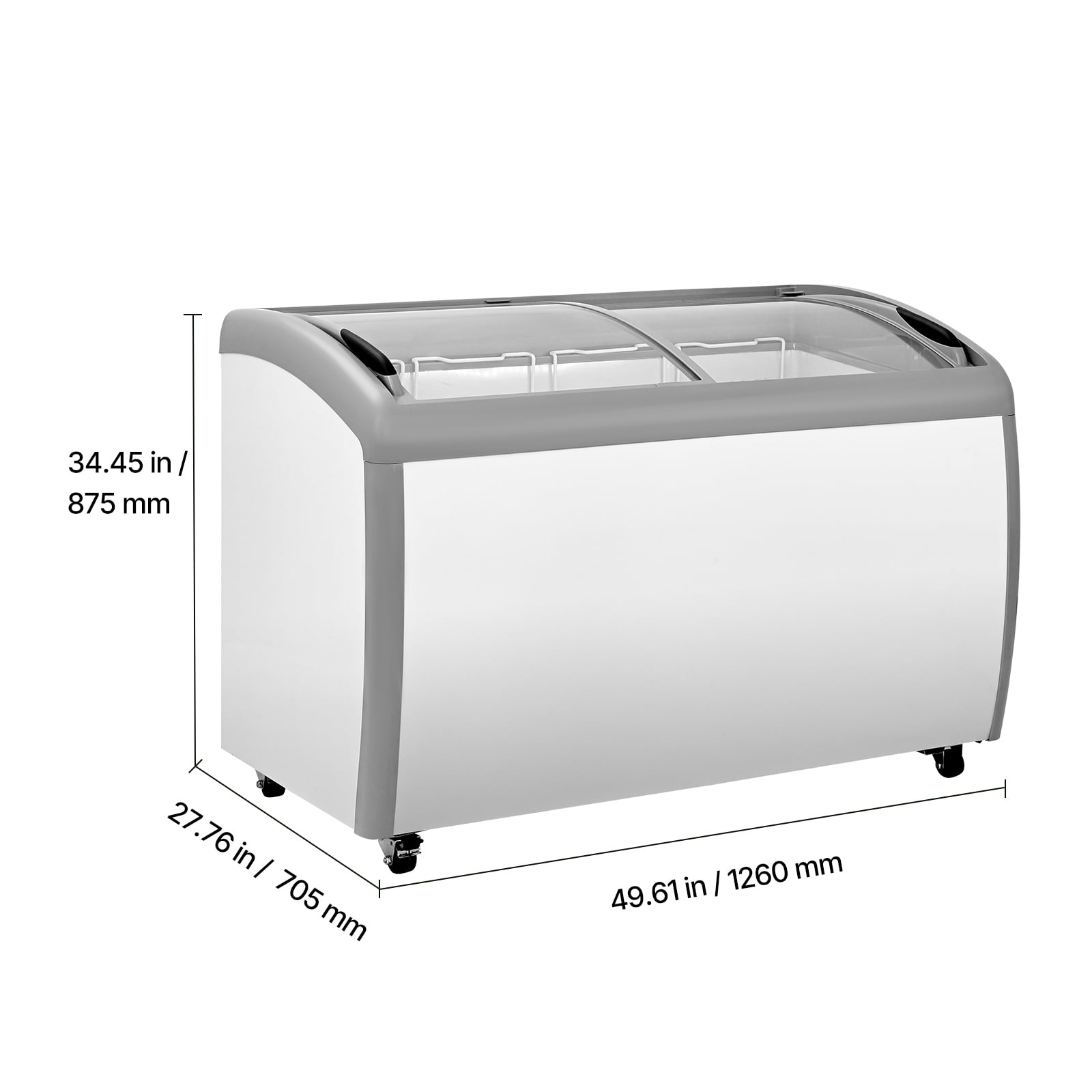 KFFKFF Commercial Ice Cream Display Case, 12.8 Cu.ft Chest Freezer, Adjustable Temperature Range from -19 to 3℉, Mobile Deep Freezer with 4 Wire Baskets, Sliding Glass Doors