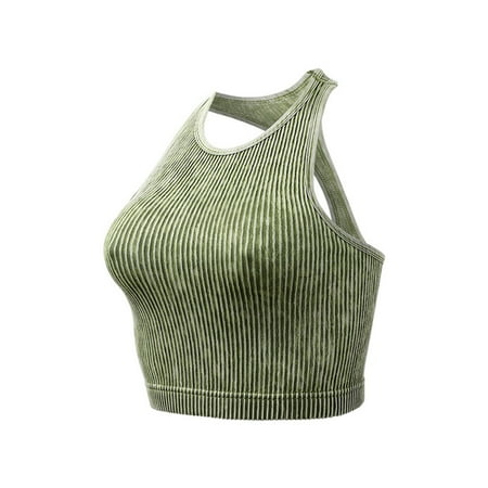 ATOYSOY Women s Ribbed Tank Tops Sports Bra Everyday Bra Camisoles Comfort Bra Underwear Workout Push Up Clearance Breathable Yoga Running Activewear Racerback Wireless Green M