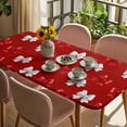 thumbnail image 3 of Red White Bow Table Cloths for 6 Foot Rectangle Tables, Modern Art Watercolor Bowknot Patio Waterproof Elastic Fitted Tablecloths, Washable Rectangular Table Cover for Camping, 3 of 8