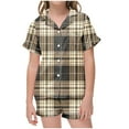 thumbnail image 1 of Odeerbi 2-12 Años Niños Niñas Pijama de Verano de Satén Con Solapa de Muesca Camisas de Manga Corta Pantalones Cortos Conjunto Suave Estampado Retro de Cuadros Ropa de Dormir, 1 of 6