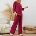 thumbnail image 5 of UAMVSH Womens 2 Piece Loungewear Matching Outfits Casual 3/4 Sleeve Ribbed Knitted Sweater Sets Comfy Drawstring Wide Leg Pants Sets(Small,Hot Pink), 5 of 7